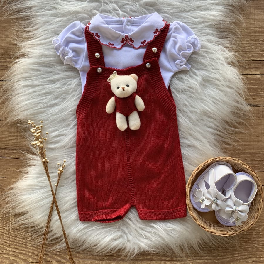 Romper Bebe Aplique Urso Lacinho Vermelho Safine Baby Safine Baby