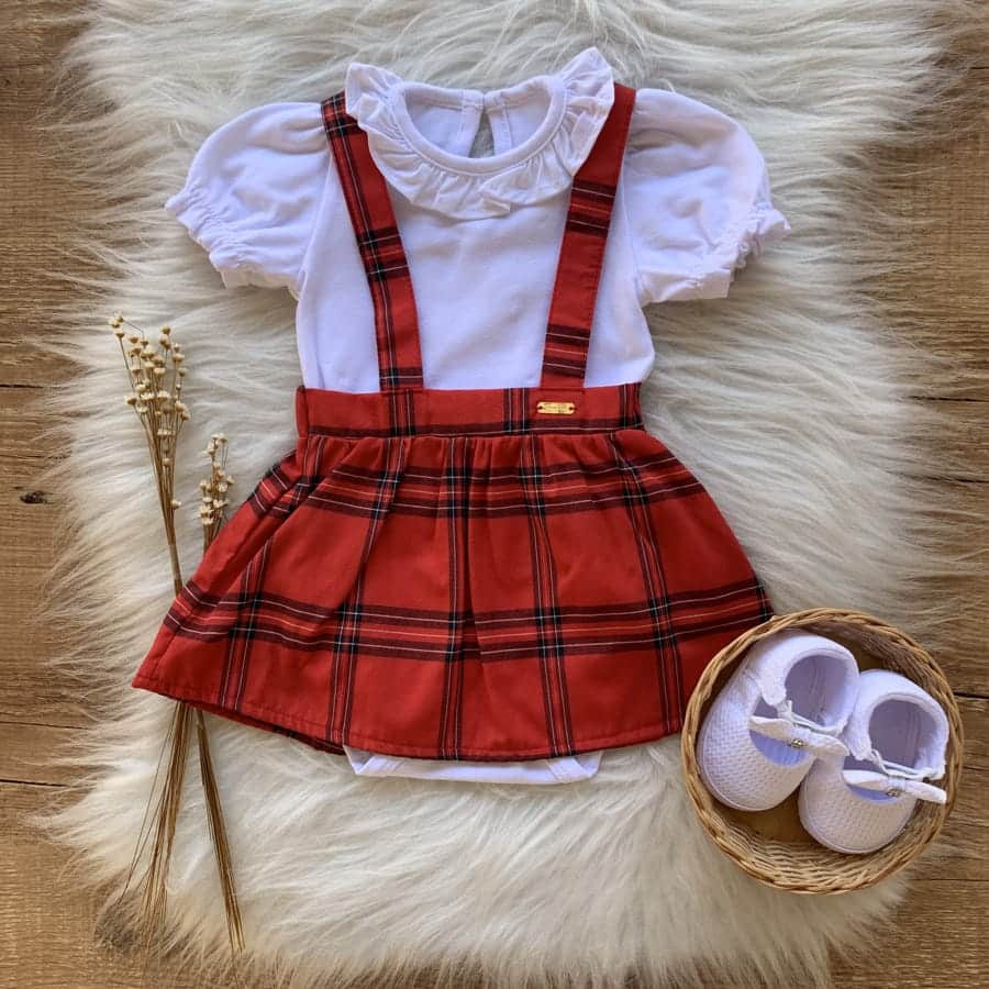 SHEIN Conjunto Festivo Xadrez Vermelho De 4 Peças Para Bebê Recém