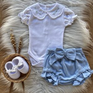 Conjunto Bebe Short Laço Azul e Body